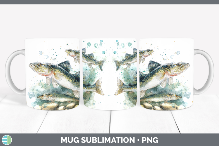 Walleye Lake Fish Sketch Mug Wrap Sublimation Design