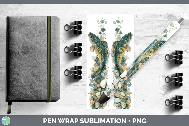 Walleye Lake Fish Sketch Pen Wrap Sublimation Design
