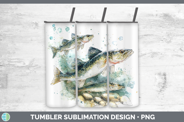 Walleye Lake Fish Sketch Tumbler Sublimation Design