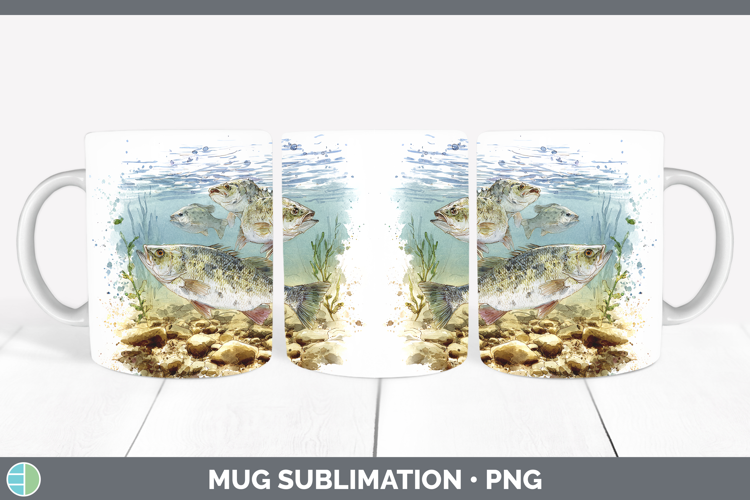 White Bass Lake Fish Sketch Mug Wrap Sublimation Design