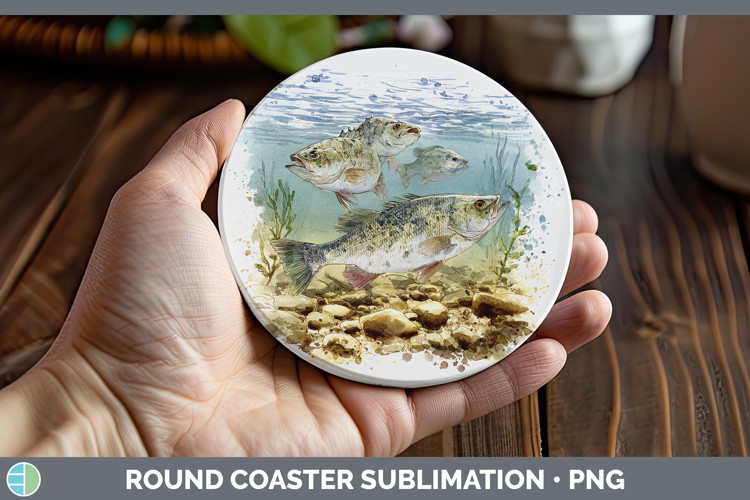 White Bass Lake Fish Sketch Round Coaster Sublimation Design