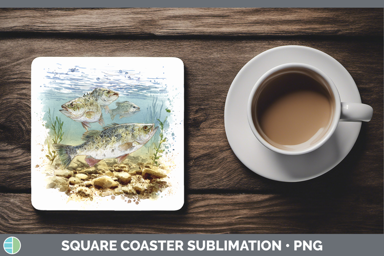 White Bass Lake Fish Sketch Square Coaster Sublimation Desig