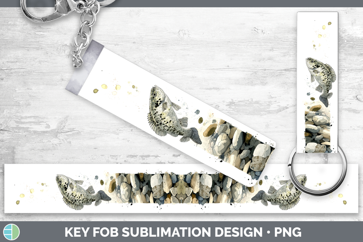 White Crappie Lake Fish Sketch Key Fob Sublimation Design