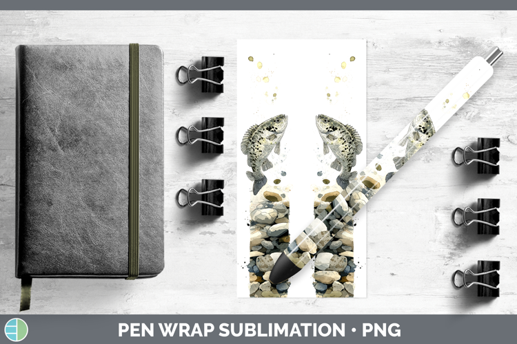White Crappie Lake Fish Sketch Pen Wrap Sublimation Design