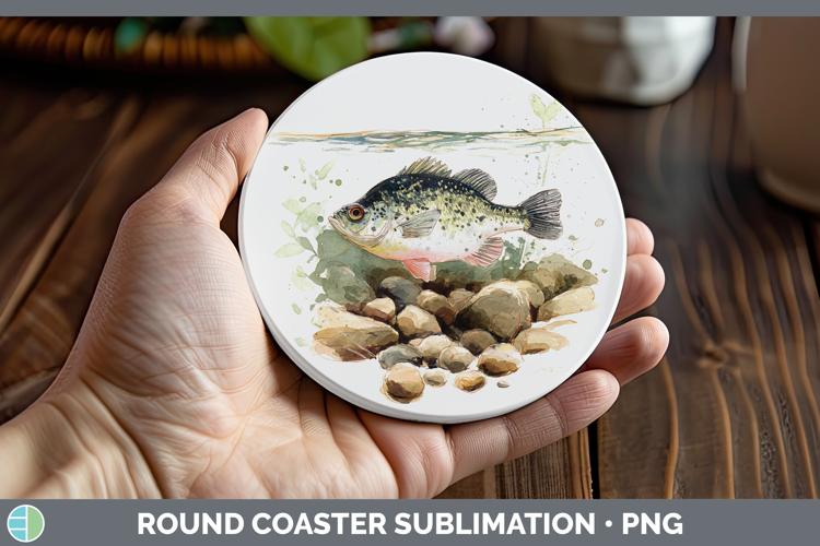 White Crappie Lake Fish Sketch Round Coaster Sublimation Des