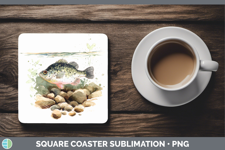 White Crappie Lake Fish Sketch Square Coaster Sublimation De
