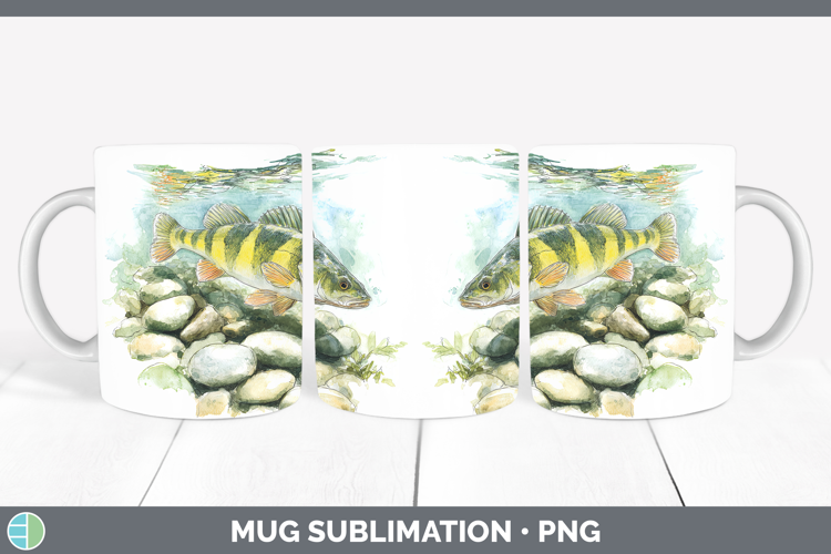 Yellow Perch Lake Fish Sketch Mug Wrap Sublimation Design