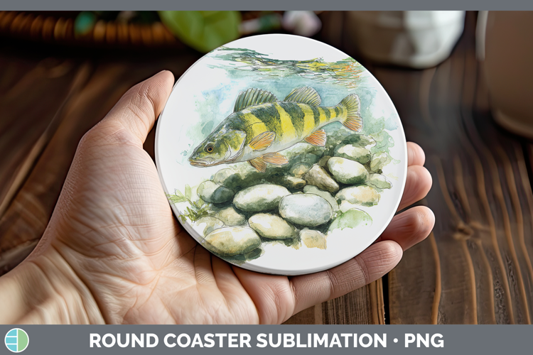 Yellow Perch Lake Fish Sketch Round Coaster Sublimation Desi
