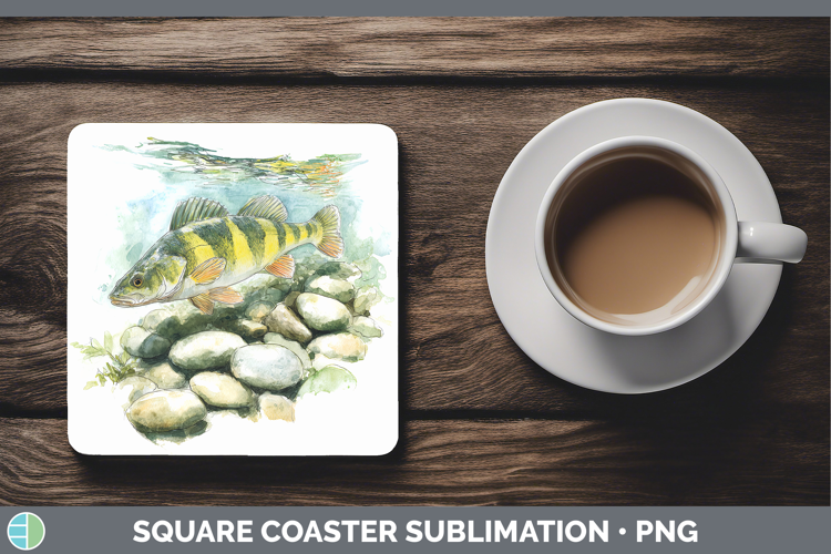 Yellow Perch Lake Fish Sketch Square Coaster Sublimation Des