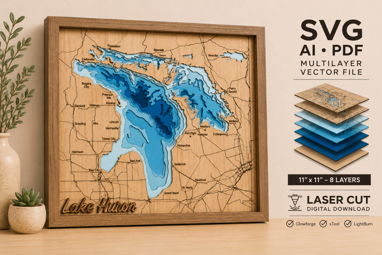 Lake Huron 3D Wooden Map Laser Cut Files