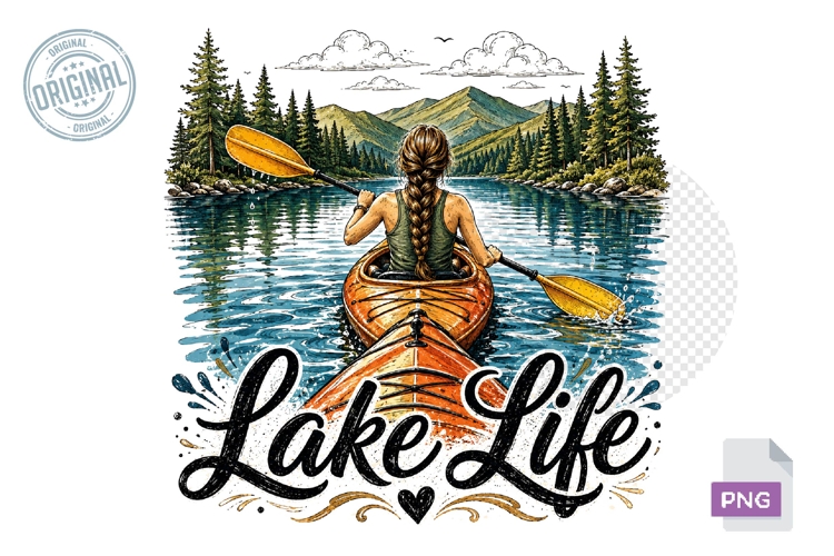 Lake Life PNG Kayaking Design, Woman Kayak Adventure Graphic