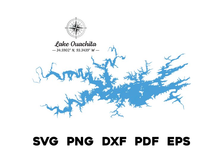 Lake Ouachita Arkansas Map with Compass & GPS Coordinates