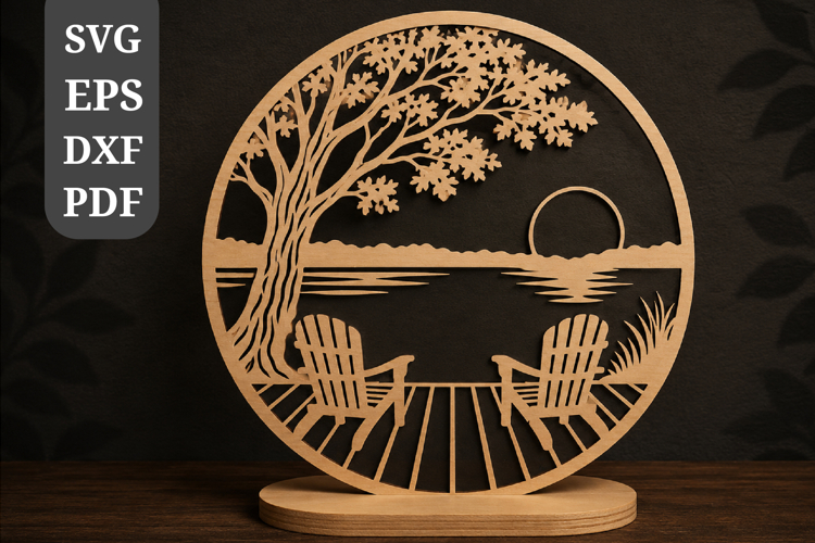 Lake Sunset Relaxation Round Sign SVG