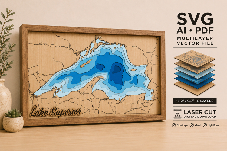 Lake Superior 3D Wooden Map Laser Cut Files