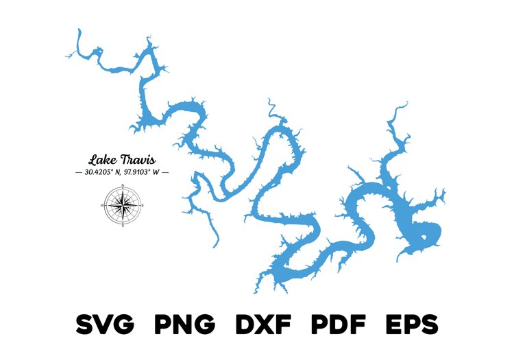 Lake Travis Texas Map with Compass & GPS Coordinates