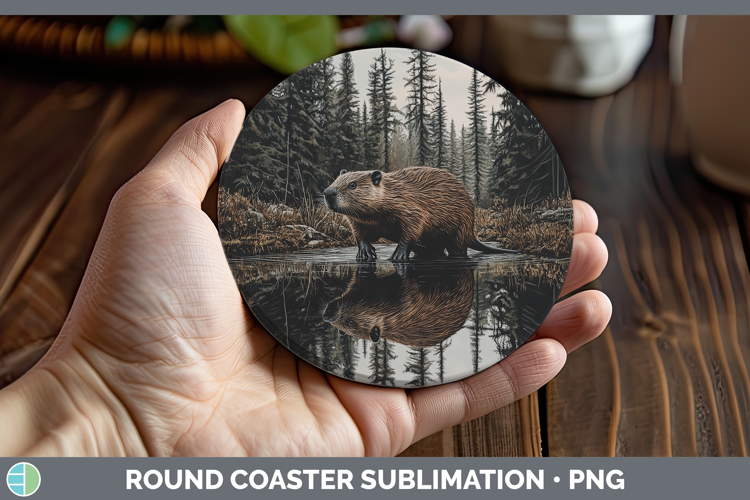 Lake Woodland Beaver Round Coaster Sublimation Coaster Desig
