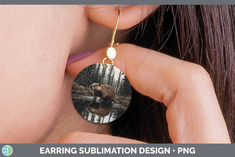 Lake Woodland Beaver Round Earrings Sublimation Earrings Des