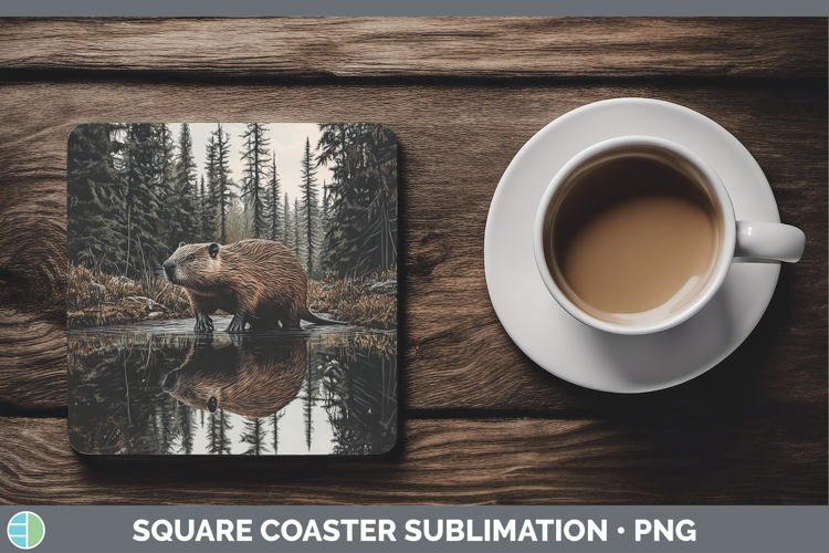 Lake Woodland Beaver Square Coaster Sublimation Coaster Desi
