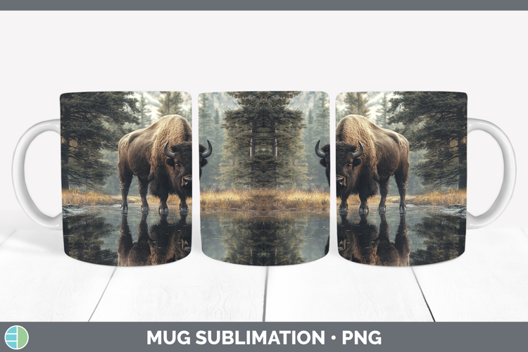 Lake Woodland Bison Mug Wrap Sublimation Coffee Cup Designs