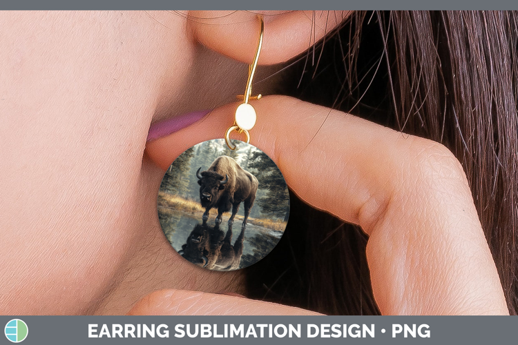 Lake Woodland Bison Round Earrings Sublimation Earrings Desi