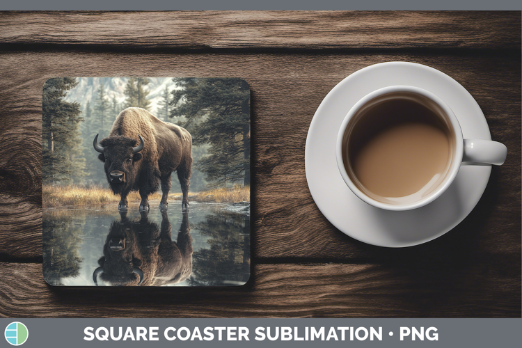 Lake Woodland Bison Square Coaster Sublimation Coaster Desig