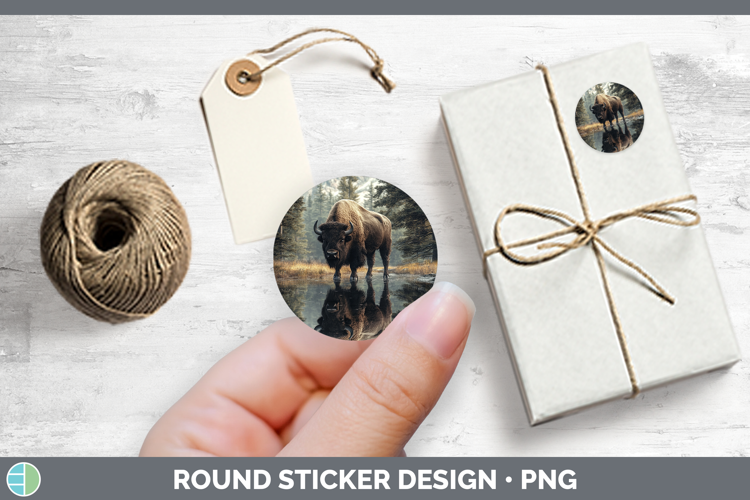 Lake Woodland Bison Stickers | Round Labels Designs
