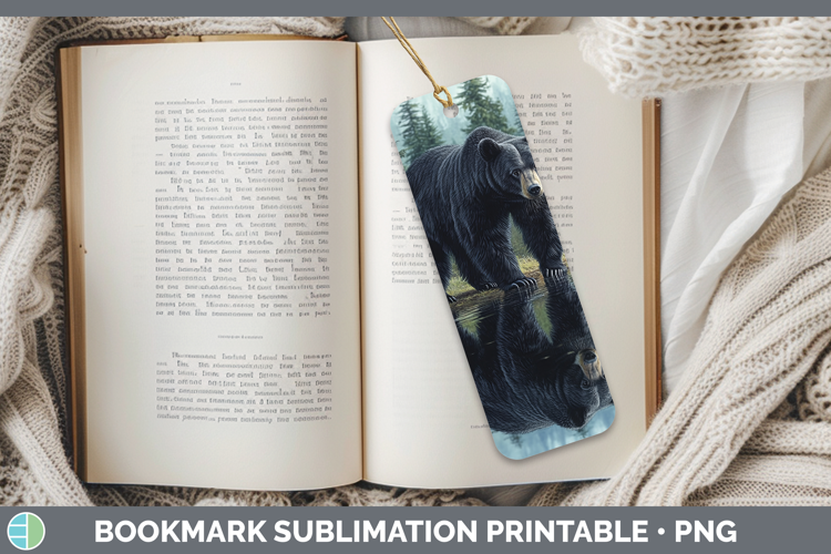 Lake Woodland Black Bear Bookmark Sublimation Printable Desi