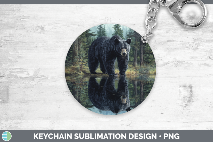 Lake Woodland Black Bear Keychain Sublimation Keyring Design