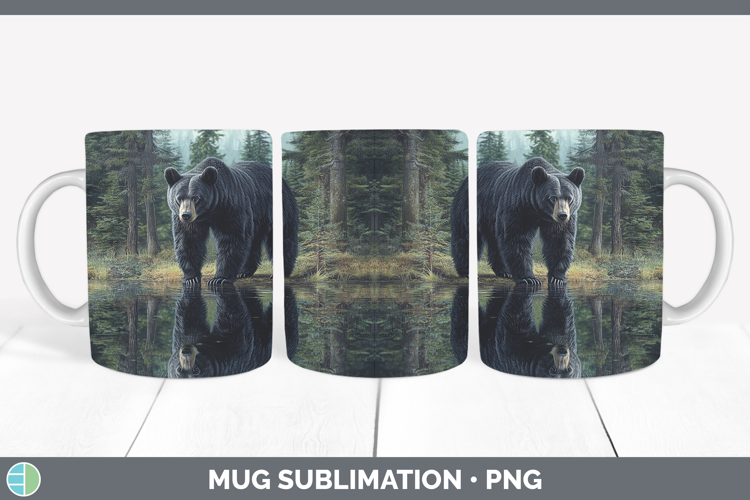 Lake Woodland Black Bear Mug Wrap Sublimation Coffee Cup Des