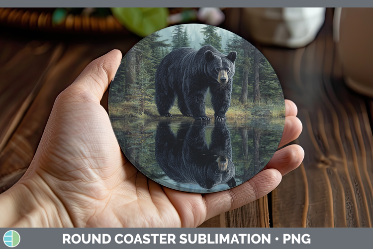 Lake Woodland Black Bear Round Coaster Sublimation Coaster D