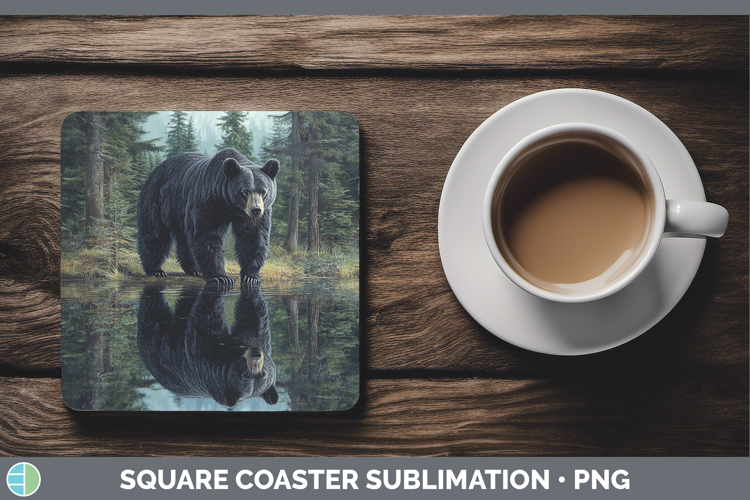 Lake Woodland Black Bear Square Coaster Sublimation Coaster