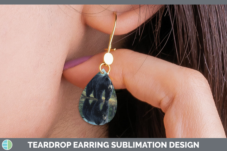 Lake Woodland Black Bear Teardrop Earrings Sublimation Earri