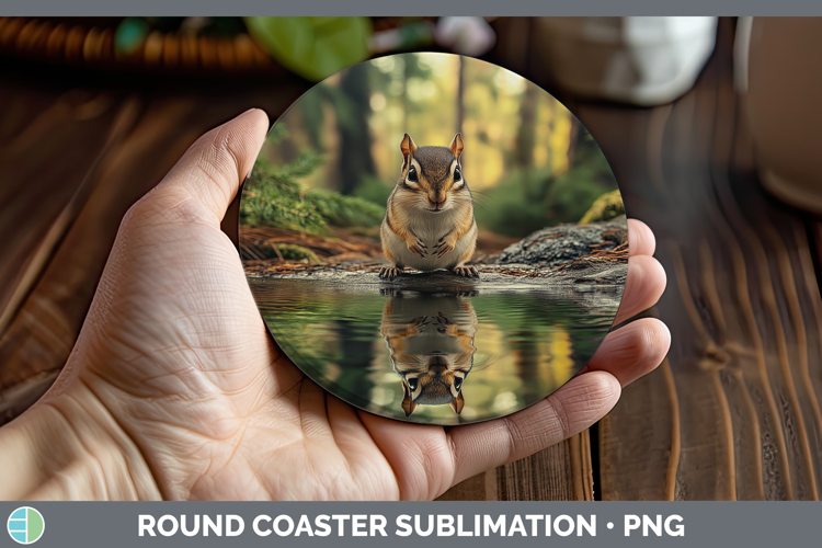 Lake Woodland Chipmunk Round Coaster Sublimation Coaster Des