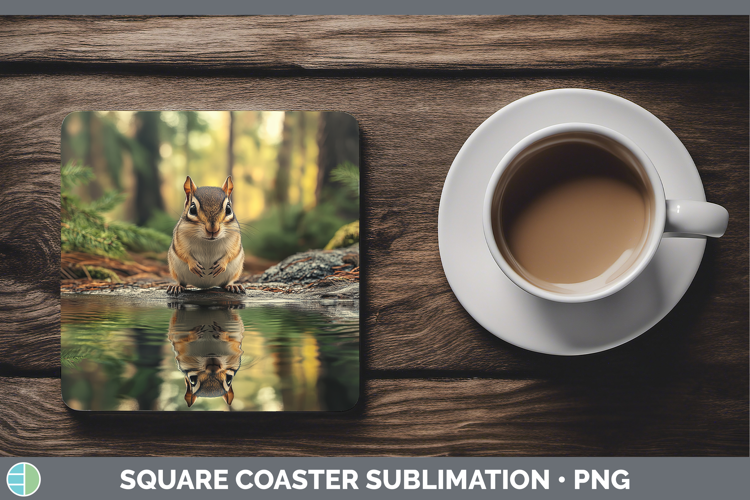 Lake Woodland Chipmunk Square Coaster Sublimation Coaster De