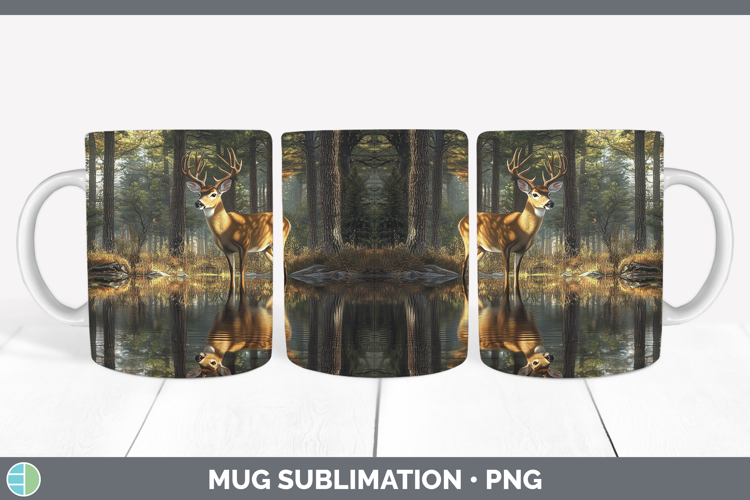 Lake Woodland Deer Mug Wrap Sublimation Coffee Cup Designs