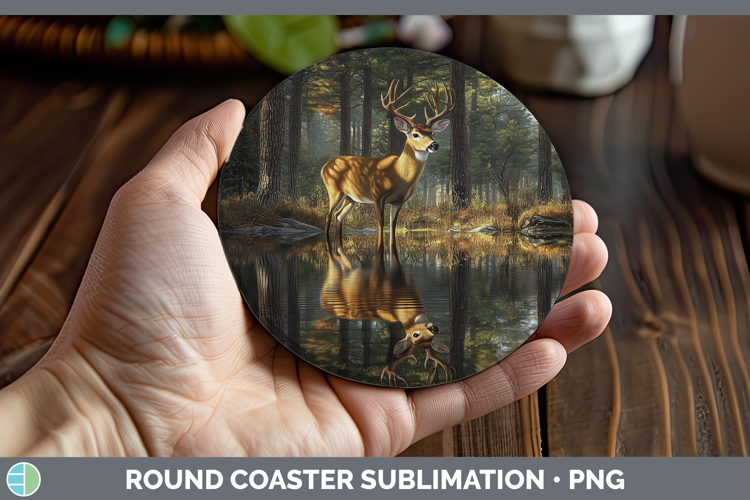 Lake Woodland Deer Round Coaster Sublimation Coaster Designs