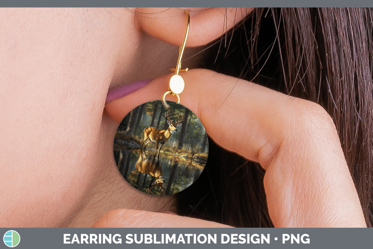Lake Woodland Deer Round Earrings Sublimation Earrings Desig