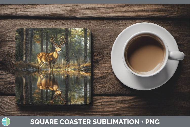 Lake Woodland Deer Square Coaster Sublimation Coaster Design