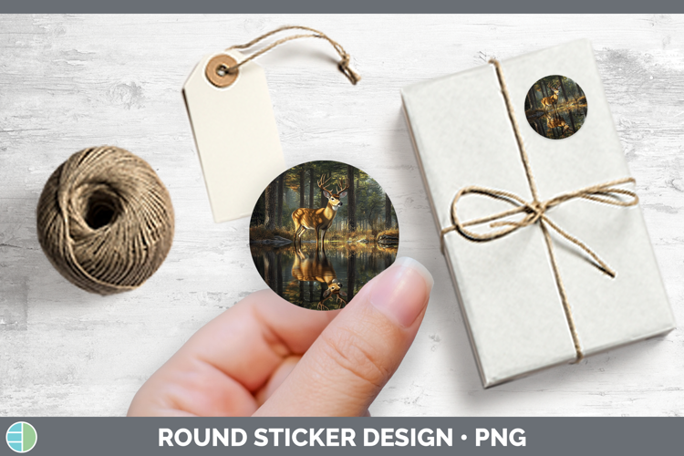 Lake Woodland Deer Stickers | Round Labels Designs