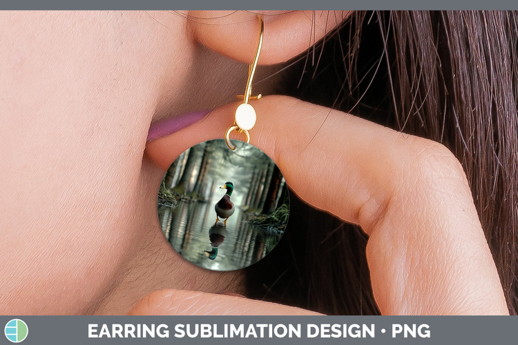 Lake Woodland Duck Round Earrings Sublimation Earrings Desig