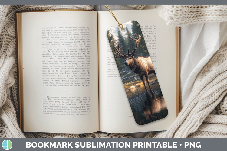 Lake Woodland Elk Bookmark Sublimation Printable Designs