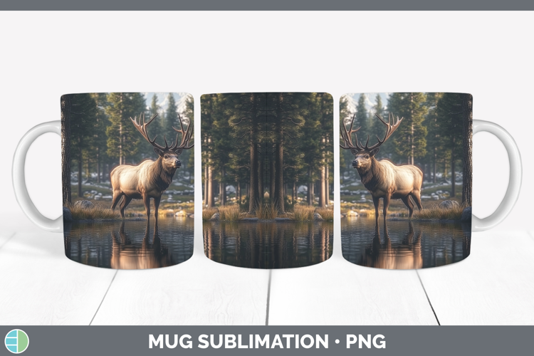 Lake Woodland Elk Mug Wrap Sublimation Coffee Cup Designs