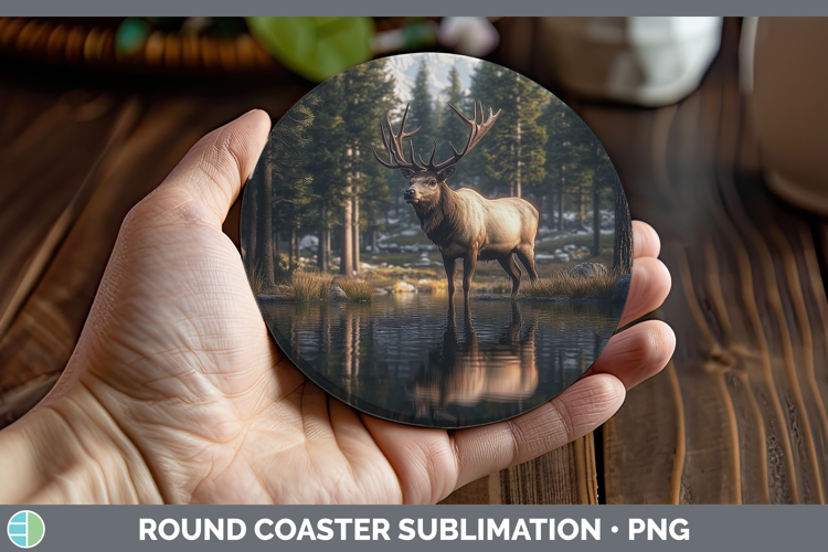 Lake Woodland Elk Round Coaster Sublimation Coaster Designs