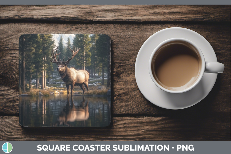 Lake Woodland Elk Square Coaster Sublimation Coaster Designs