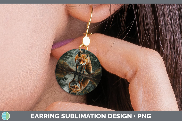 Lake Woodland Fox Round Earrings Sublimation Earrings Design