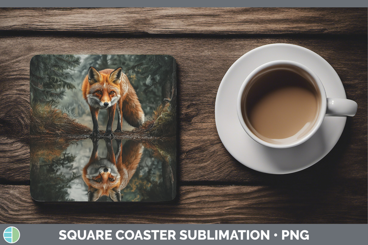 Lake Woodland Fox Square Coaster Sublimation Coaster Designs