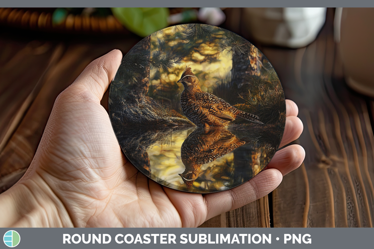 Lake Woodland Grouse Round Coaster Sublimation Coaster Desig
