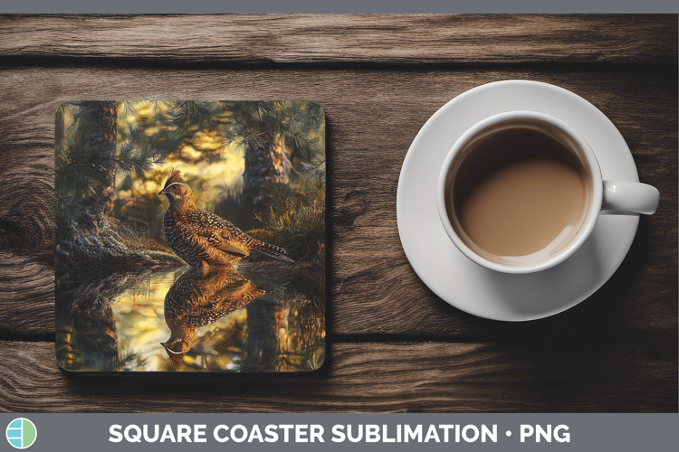 Lake Woodland Grouse Square Coaster Sublimation Coaster Desi