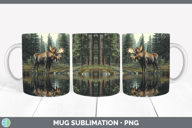 Lake Woodland Moose Mug Wrap Sublimation Coffee Cup Designs