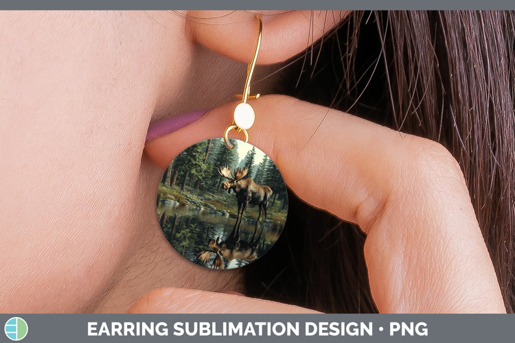 Lake Woodland Moose Round Earrings Sublimation Earrings Desi